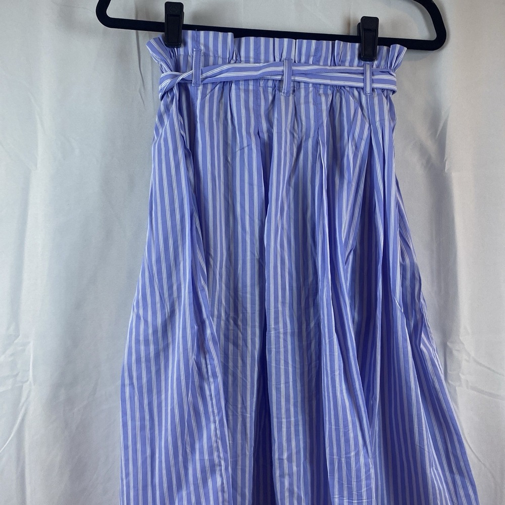 H&M Paper Bag Waist Light Blue‎ Stripe Skirt With Pockets Size 2 - Picture 4 of 9